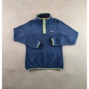 Patagonia Micro D Fleece Snap T Pullover Womens XS Navy Blue Mint Green Gorpcore